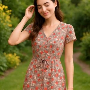 Merona Floral Midi Dress - Brown and Red